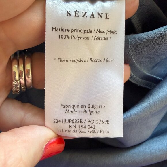 Sezane Sandy Midi Skirt Womens Size 36 US 4 Ice Blue Satin Minimalist Parisian - Picture 7 of 11